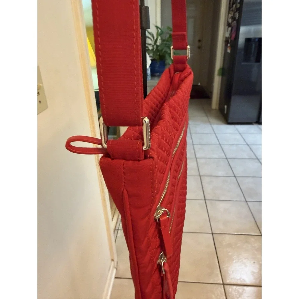 Vera Bradley Triple Zip Crossbody Bag Womens Medium Red Quilted Polyester